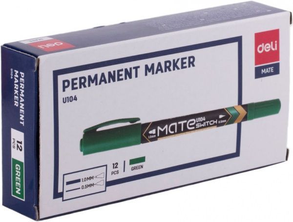 Маркер перманентний Deli двосторонній 0.5-2 мм EU10450 зелений 