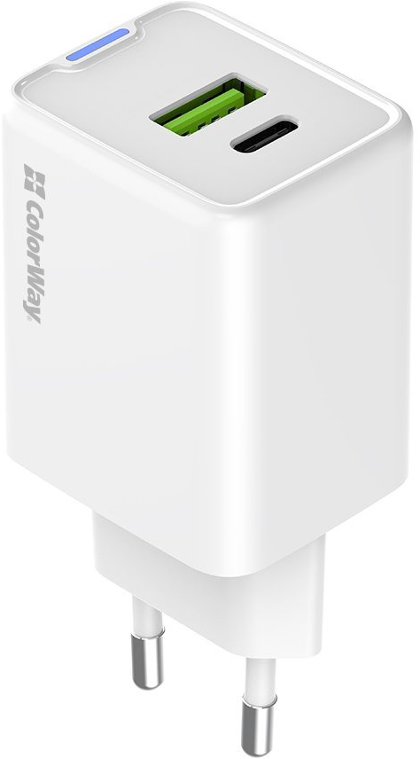 Мережевий зарядний пристрій ColorWay GaN Mini 45W PD Port PPS USB (Type-C PD + USB QC4.0) білий (CW-CHS060PD-WT)