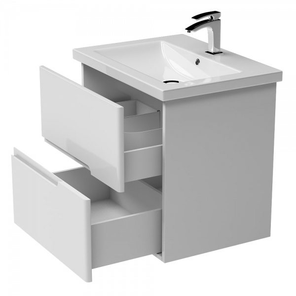 Тумба підвісна Aquarius Silver білий з умивальником Комо 60