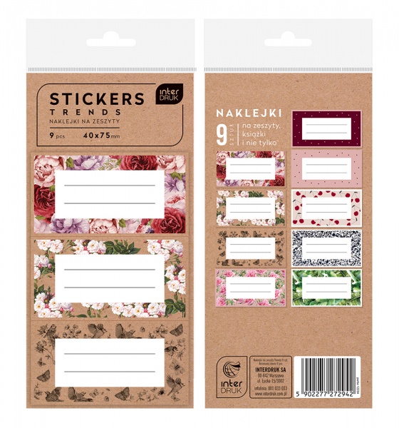 Набор наклеек InterDRUK для тетрадей 9 шт. TRENDY 