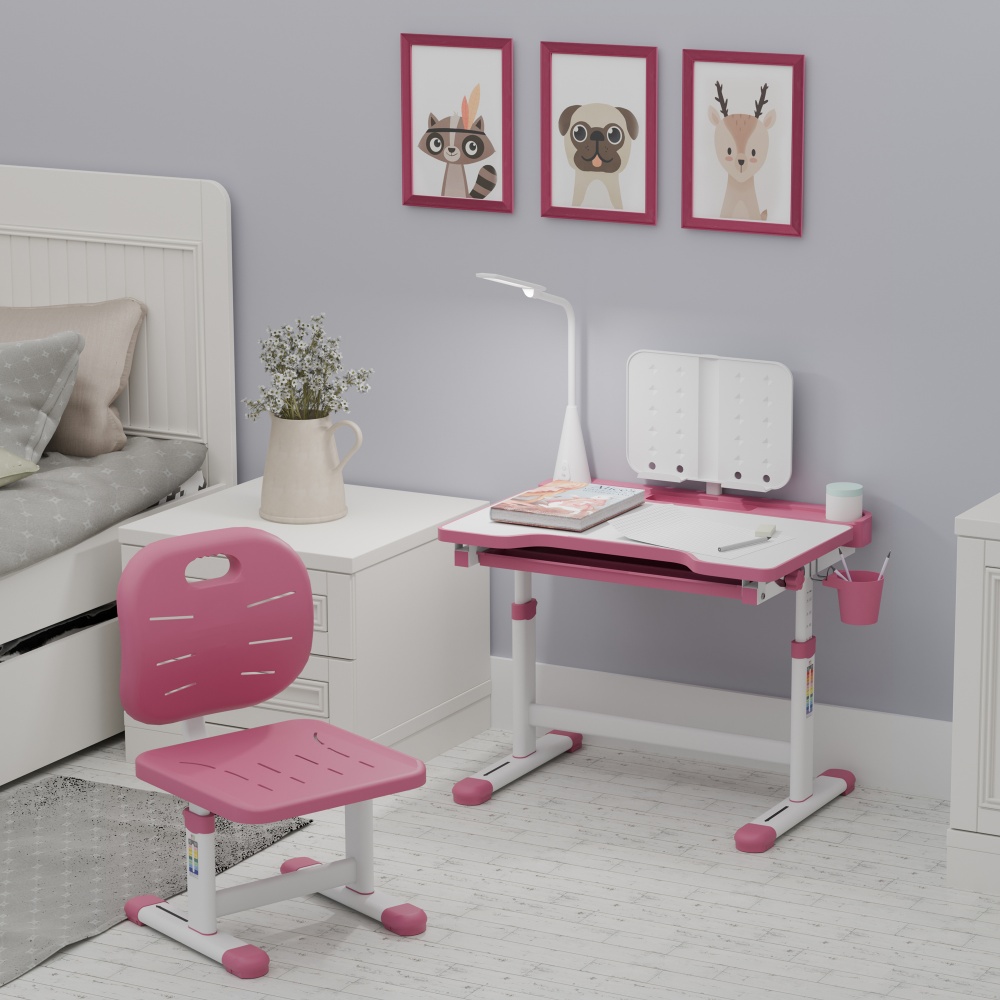 Комплект парта и стул-трансформеры Hommex Evo-kids Evo-17 PN Ergo розовый