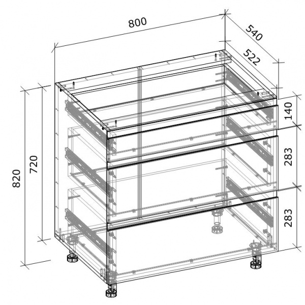 Тумба нижняя с тремя ящиками МС Джетта 80х82х54 см, белый бриллиант/дуб сонома Грейд