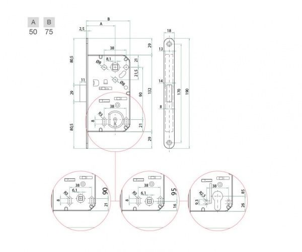 Дверний замок міжкімнатний Bonaiti PZ S N69 B.Forty матовий хром