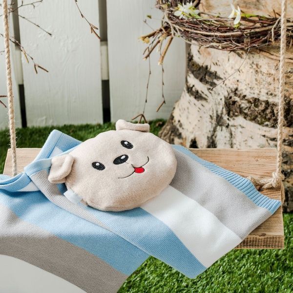 Плед IDEIA вязаный Малыш + шапочка 70х90 см голубой 8000029909 