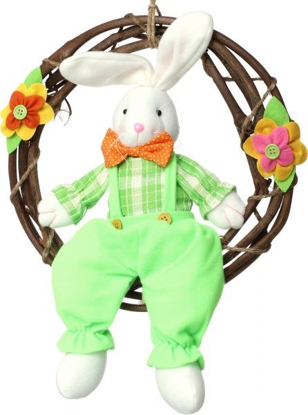 Мягкая игрушка пасхальная Зайчик в веночке ART9910