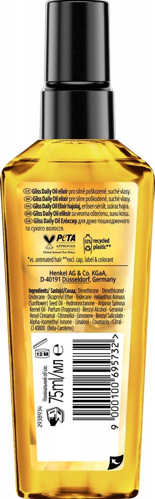 Спрей-сыворотка GLISS для всех типов волос Daily Oil Эликсир 75 мл