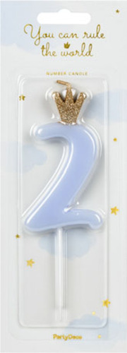 Свічка для торта Partydeco цифра 2 пастель блакитна 9,5 см (SCU6-2-001J)