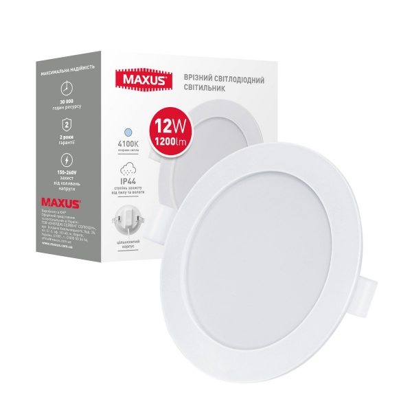 Светильник административный LED Maxus 12 Вт IP44 белый матовый 1-RDL-1241-IP