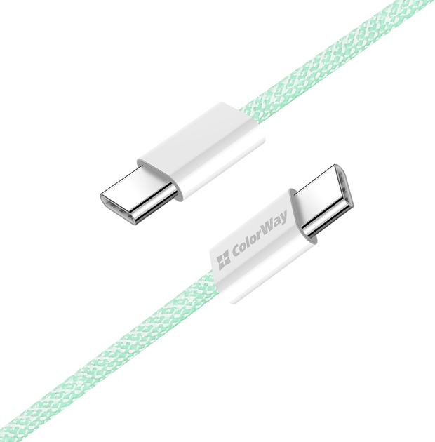 Кабель ColorWay Type-C - Type-C braided cotton PD Fast Charging 60W 3А 1 м зелений (CW-CBPDCC061-G)