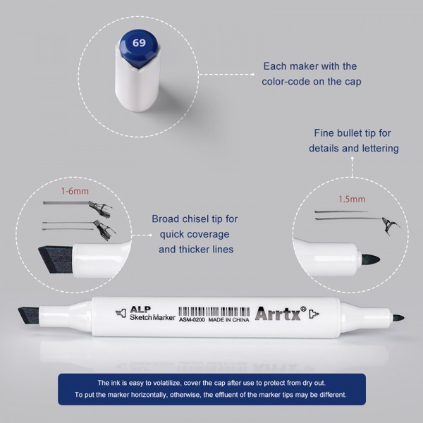 Набор маркеров Arrtx спиртовых Alp ASM-02BU 24 цвета синие оттенки LC302215 