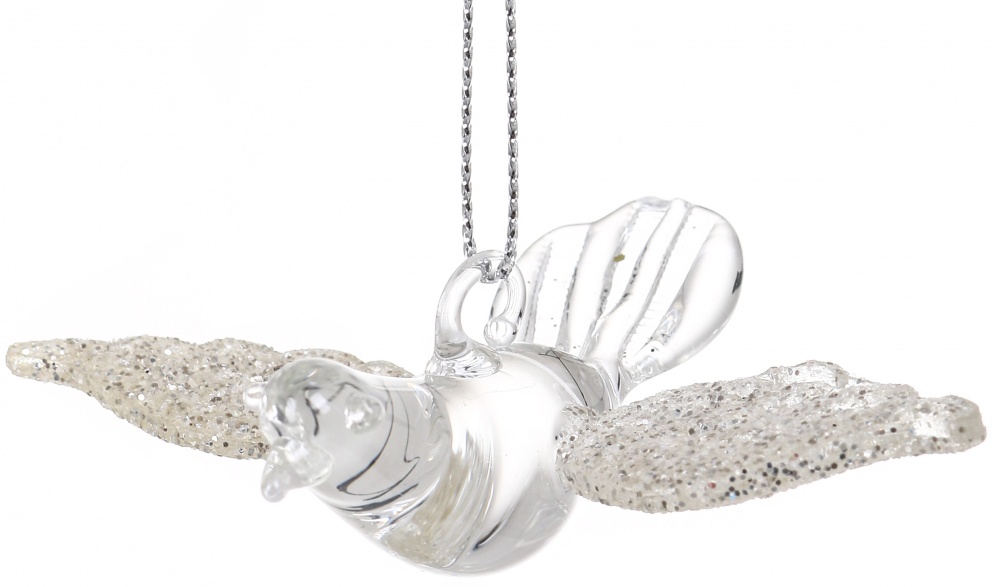 Подвеска стеклянная птичка с золотыми крыльями 8 см прозрачный с золотым