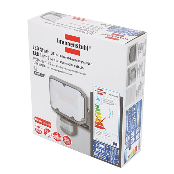 Прожектор с датчиком движения Brennenstuhl AL 2000P уличный 20 Вт IP44 серый 1178020010 