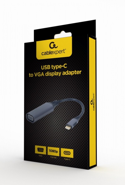 Переходник Cablexpert USB Type-C на VGA, Full HD 0,15 м grey (A-USB3C-VGA-01) 