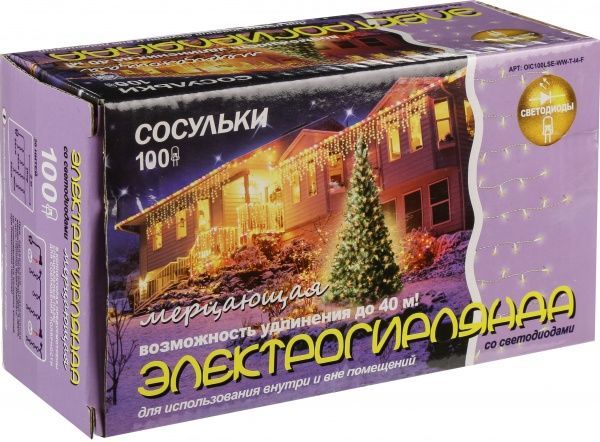 Электрогирлянда-штора внутренняя и внешняя встроенный светодиод (LED) 100 ламп 2м Белые сосульки OIC100LSE-B-T-I4-F