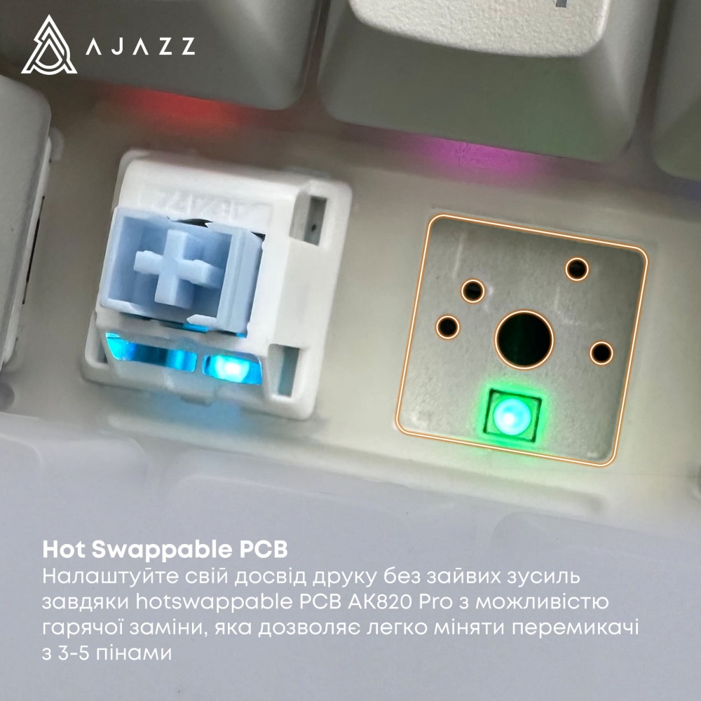 Клавіатура бездротова Ajazz AK820 Pro Flying Fish Switch (AK820PRO-FF-PWB) white