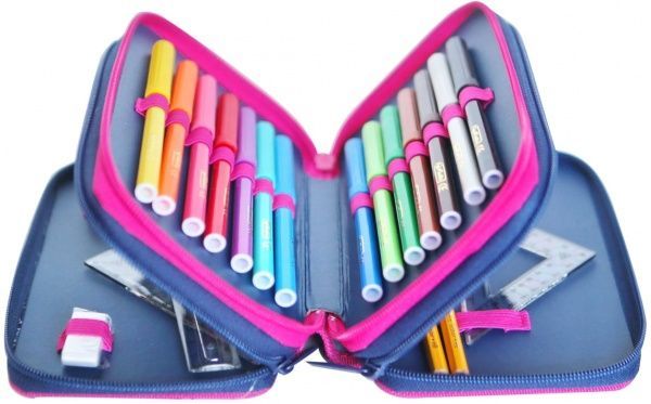 Пенал школьный Triple Tropical Heart 31 предмет 50026210 Herlitz синий