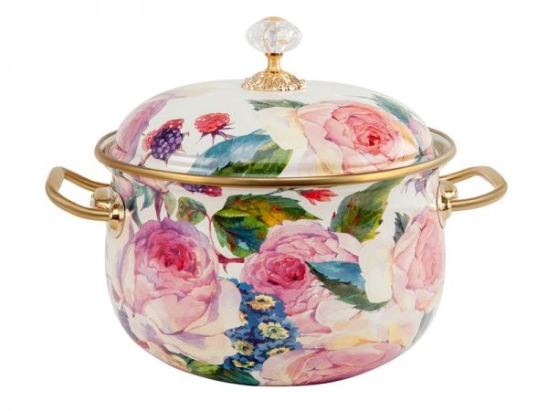 Каструля з кришкою 4,8 л емаль Півонія 763-005 Elmani