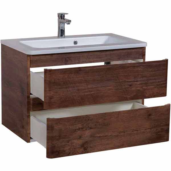 Тумба підвісна Aqua Rodos Акцент с умывальником Альфа 80 см Каштан
