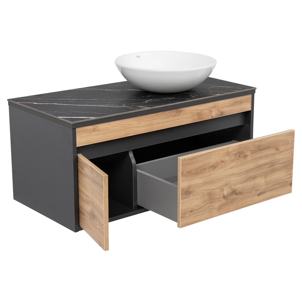 Тумба подвесная Aqua Rodos МАРСЕЛЬ Namibia Black 100 см с умывальником Zero 46 см