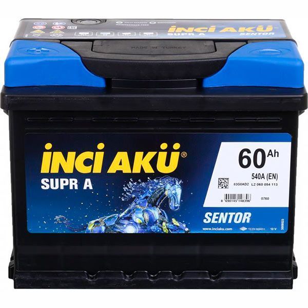 Аккумулятор автомобильный INCI Supra (Sentor) 60А 12 B L2 060 054 113 «+» слева