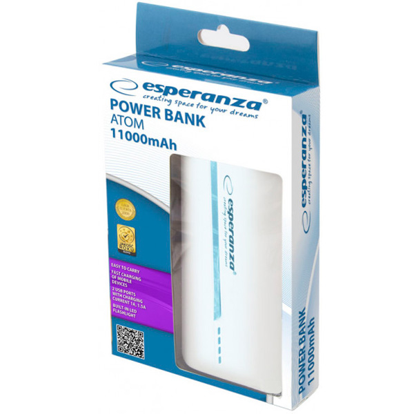 Внешний аккумулятор (Powerbank) Esperanza 11000 mAh white/blue (EMP107WB) 