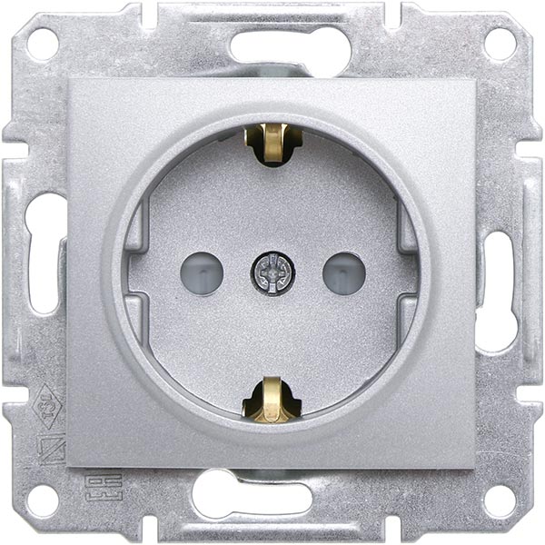 Розетка із заземленням Schneider Electric Sedna 16 А 250 В зі шторками алюміній SDN3000160