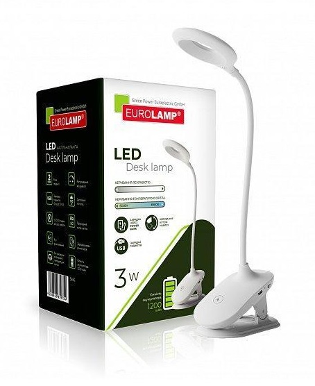 Настільна лампа акумуляторна Eurolamp 3 Вт без цоколя білий LED-TLB-3W(white)USB
