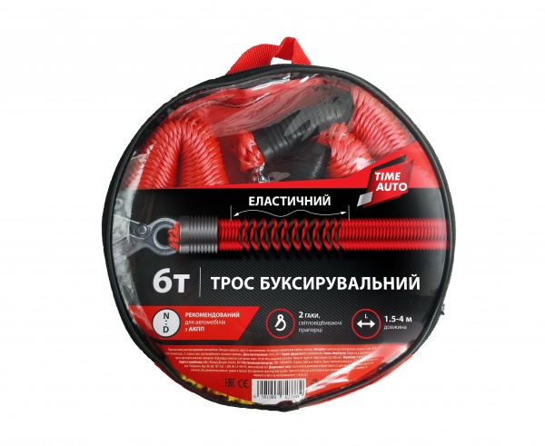 Трос буксировочный TIMEAUTO 4,5 м 6,5 т красный