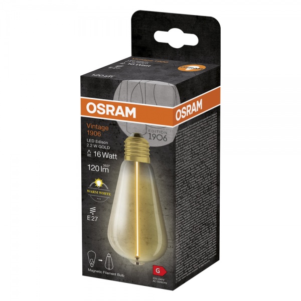 Лампа светодиодная Ledvance FIL Osram GD Magnet 2,2W ST64 12 Вт E27 2700 К 220 В желтая 