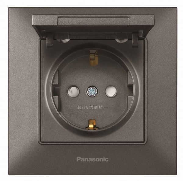 Розетка із заземленням Panasonic Arkedia Slim зі шторками з кришкою димчастий 480200259