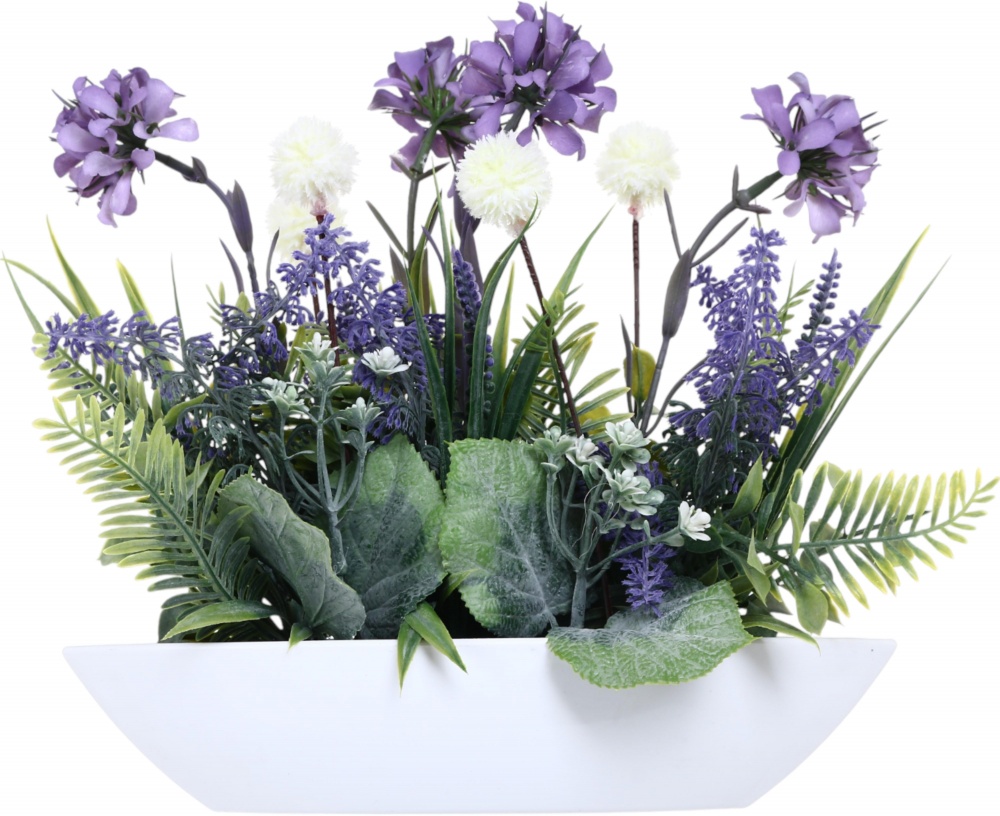 Растение искусственное полевые цветы в белом пластиковом горшке 25х25 см. Sensio