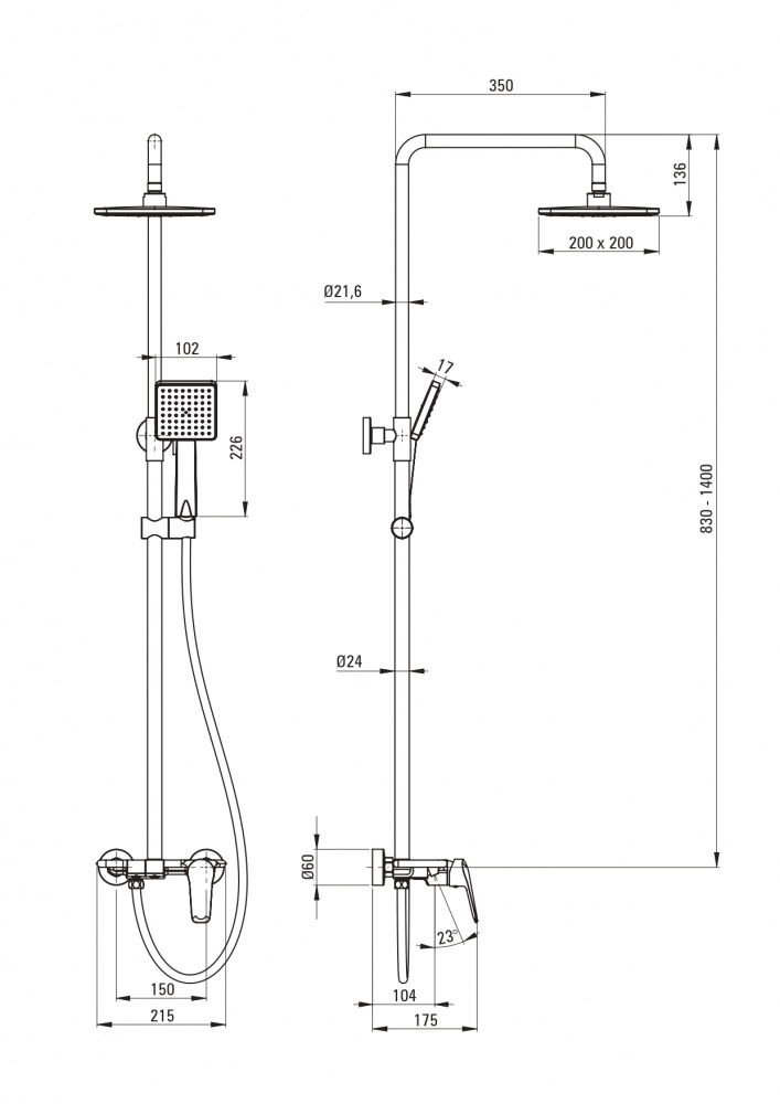 Душевая система Deante Boro NER 04PM