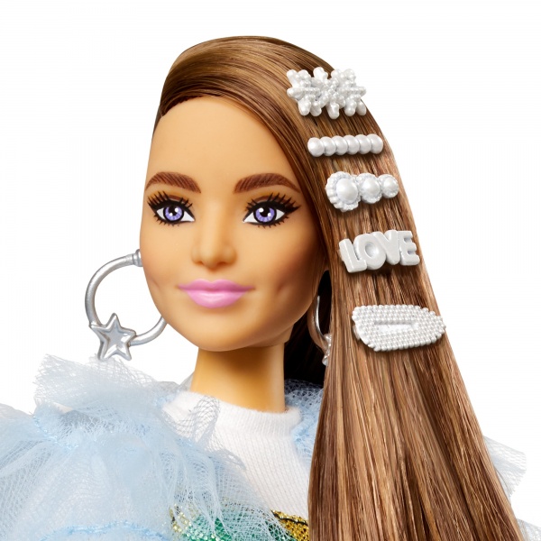 Лялька Mattel Barbie Екстра у довгій веселковій сукні