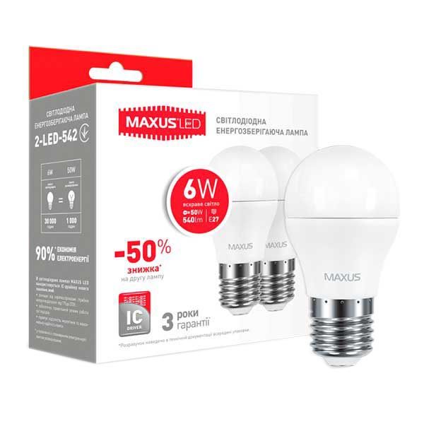 Лампа LED Maxus G45 F 6 Вт Е27 4100K 2 шт