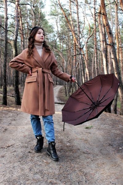 Зонт KRAGO с двойным куполом коричневый 