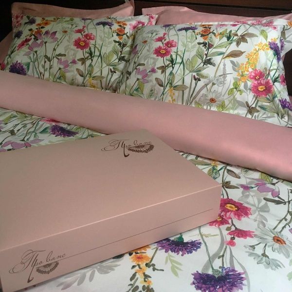 Комплект постільної білизни Digitale Польові квіти євро білий із рожевим Прованс 