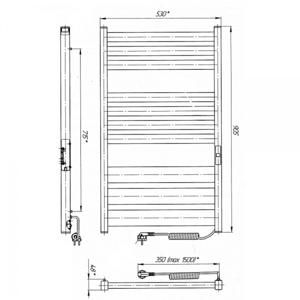 Рушникосушарка електрична Laris Лавина ЧФ(Ч) 10 500х900 Е П