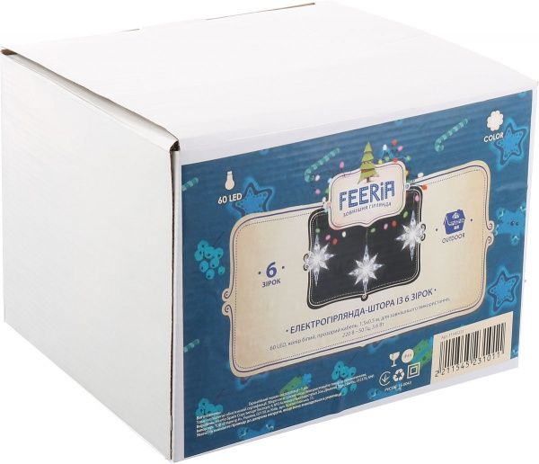 Электрогирлянда-штора внешняя встроенный светодиод (LED) 60 ламп 2,5м Звезды 6 PVCFIG-15-0043