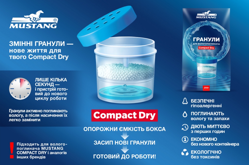 Гранулы сменные Mustang для влагопоглотителя Compact Dry 250 г (GR - REF)