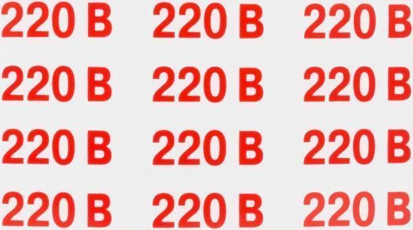 Наклейка Обозначение напряжения 220 В 60х25 мм 12 шт.