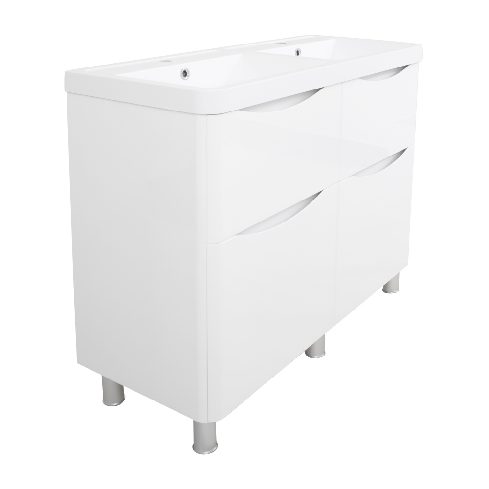 Тумба напольная Aqua Rodos VISTA белый глянец с умывальником Bar двойная чаша 100 см