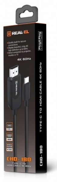 Кабель Real-el CHD-180 Type C- HDMI 4K 60Hz 1,8 м чорний (CHD-180, black (REAL-EL))
