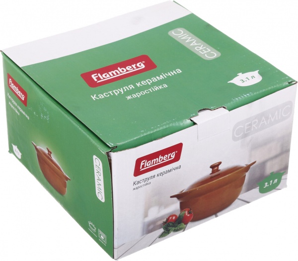 Каструля керамічна 3,1 л коричнева жаростійка Flamberg