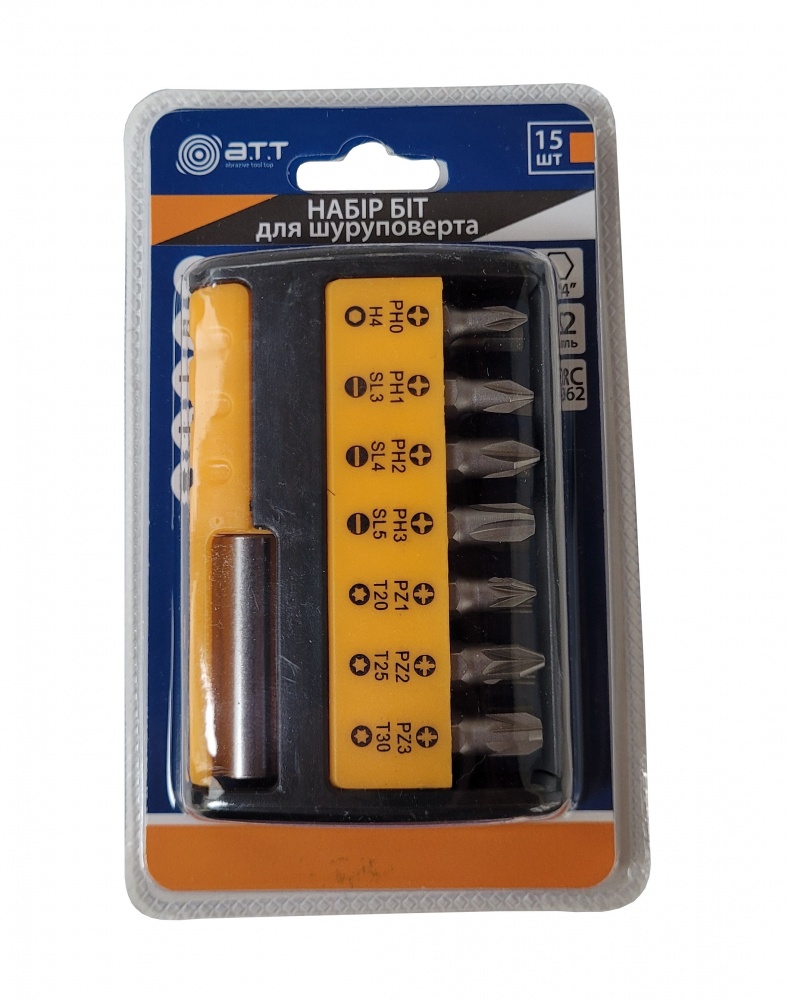 Набор бит A.T.T. + битодержатель сталь S2 15 шт. 8155573