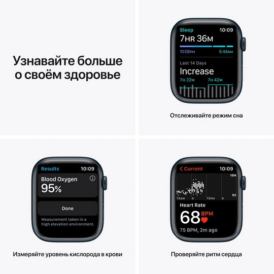 Смарт-годинник Apple Watch Series 7 GPS 45mm midnight AluminiumCasewithMidnightSportBand (MKN53UL/A)