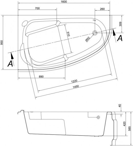 Ванна акриловая Cersanit Joanna New AZBA1001902146 L 160x90 
