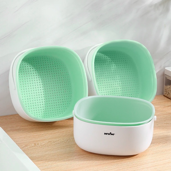 Дуршлаг с ручкой двухслойный KP-03 S WHITE/GREEN