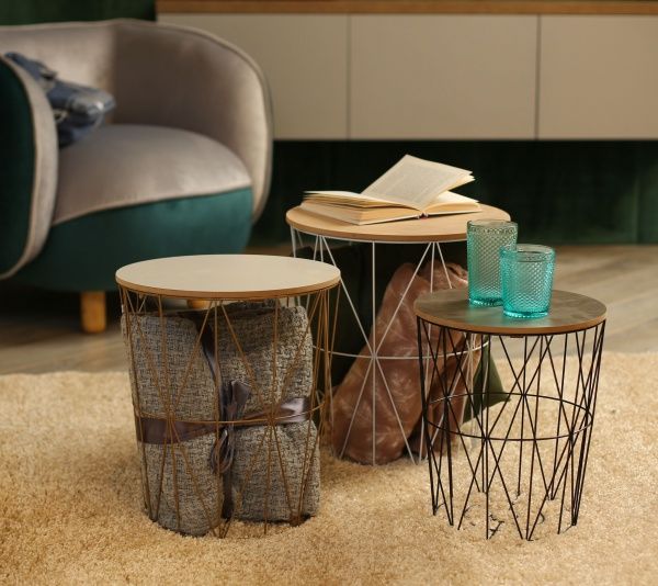 Стол-корзина Сканди 30х30х34 см чорный с золотым 