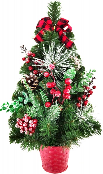 Искусственная елкас шишками и ягодами в горшочке 50 см зеленый с красным 