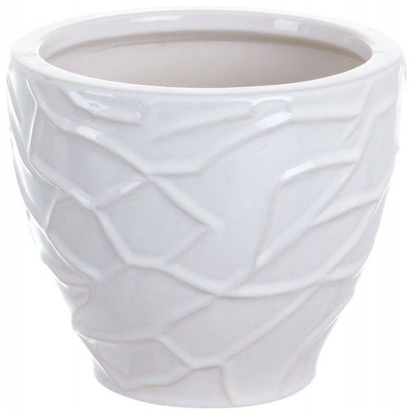 Горщик Viet Thanh Ceramic з блюдцем жатий 16х14 см VT.10842-3 фігурний білий 